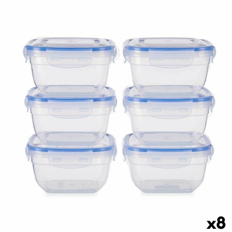 Set of lunch boxes Hermetic Blue Transparent Plastic 900 ml 14,5 x 8,5 x 14,5 cm (8 Units)