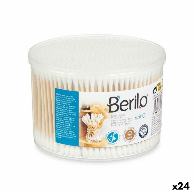 Wattestäbchen Berilo BT500PPD Weiß Braun Baumwolle Bambus (24 Stück)