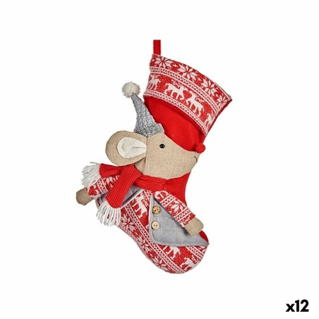 Décorations de Noël Chaussette de Noël Souris Gris Polyester 31 x 5 x 48 cm (12 Unités)