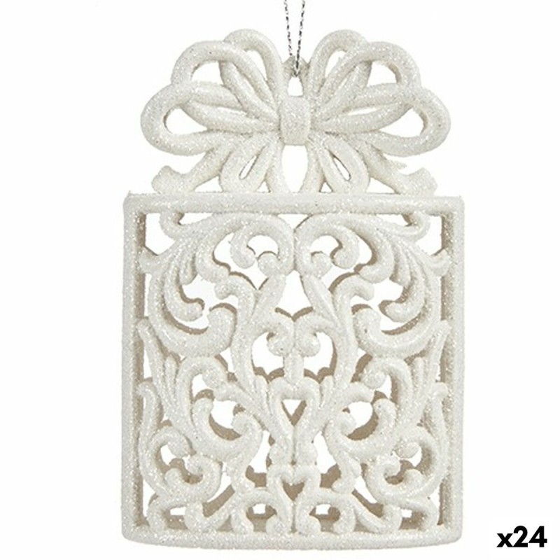 Décorations de Noël Boîte Cadeau Blanc Plastique Paillettes 7,4 x 12 x 4 cm (24 Unités)