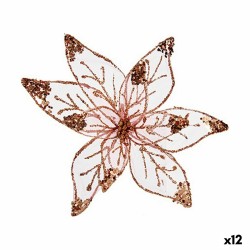 Dekorative Blume Gold Rosa Kunststoff 25 x 25 x 7 cm (12 Stück)