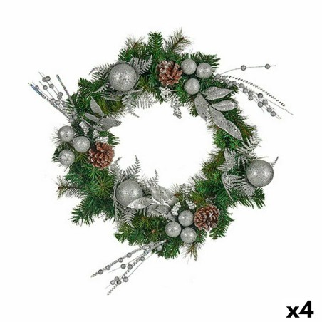 Couronne de Noël Vert Argenté 60 x 13 x 60 cm (4 Unités)