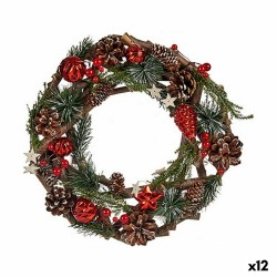 Weihnachtskranz Braun Rot grün Holz Kunststoff 30 x 8 x 30 cm (12 Stück)