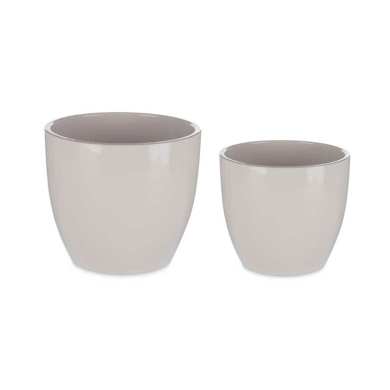 Set of pots Ø 22 cm Ø 28 cm 2 Pieces Grey Clay