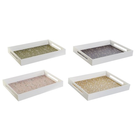 Plateau DKD Home Decor Vert Moutarde Brun foncé Rose clair Bois MDF 40 x 30 x 5 cm (4 Unités)