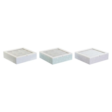 Box for Infusions DKD Home Decor Blue White Green Lilac Metal Crystal MDF Wood (3 Units)