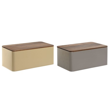 Brotkorb Home ESPRIT Beige Grau Metall Akazienholz 33 x 18 x 12 cm (2 Stück)