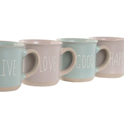 Ensemble de 4 mugs Home ESPRIT Bleu Rose Grès 355 ml 9,7 x 7 x 9,2 cm