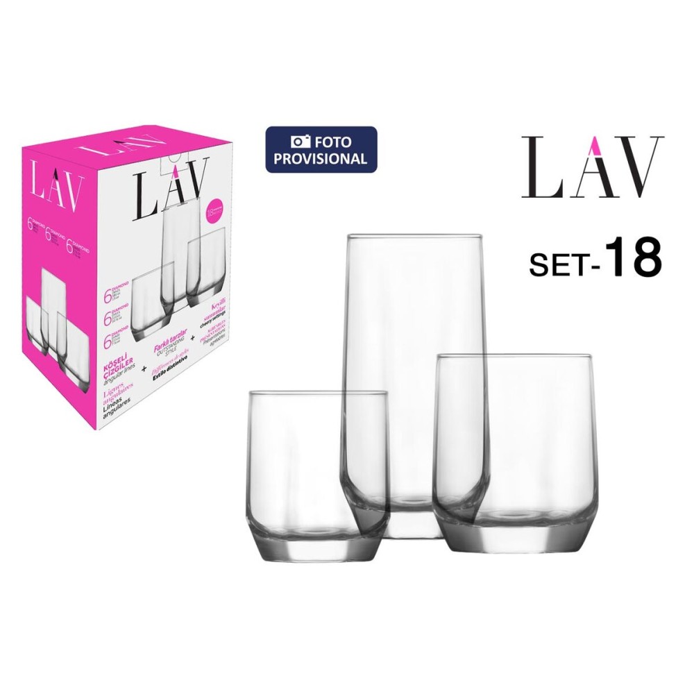 Set of glasses LAV Diamond 310 ml 385 ml 215 ml 18 Pieces (2 Units)