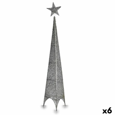 Christmas Tree Tower Star Silver Metal Plastic 28 x 127 x 28 cm (6 Units)