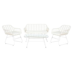 Wohnzimmer Sitzgruppe mit Tisch DKD Home Decor Metall Synthetischer Rattan 124 x 74 x 84 cm