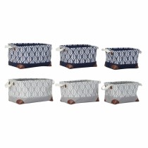 Multi-purpose basket DKD Home Decor White Brown Grey Navy Blue Leaf of a plant Boho 40 x 30 x 24 cm Plastic 3 Pieces (2 Units)