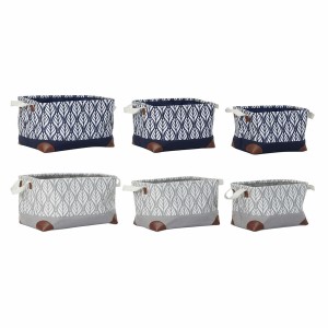Multi-purpose basket DKD Home Decor White Brown Grey Navy Blue Leaf of a plant Boho 40 x 30 x 24 cm Plastic 3 Pieces (2 Units)