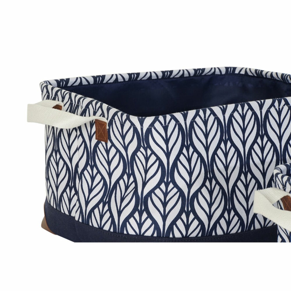 Multi-purpose basket DKD Home Decor White Brown Grey Navy Blue Leaf of a plant Boho 40 x 30 x 24 cm Plastic 3 Pieces (2 Units)