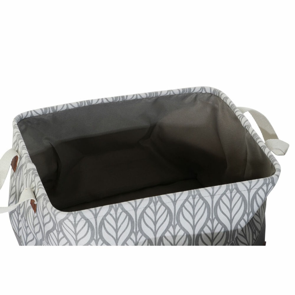 Multi-purpose basket DKD Home Decor White Brown Grey Navy Blue Leaf of a plant Boho 40 x 30 x 24 cm Plastic 3 Pieces (2 Units)