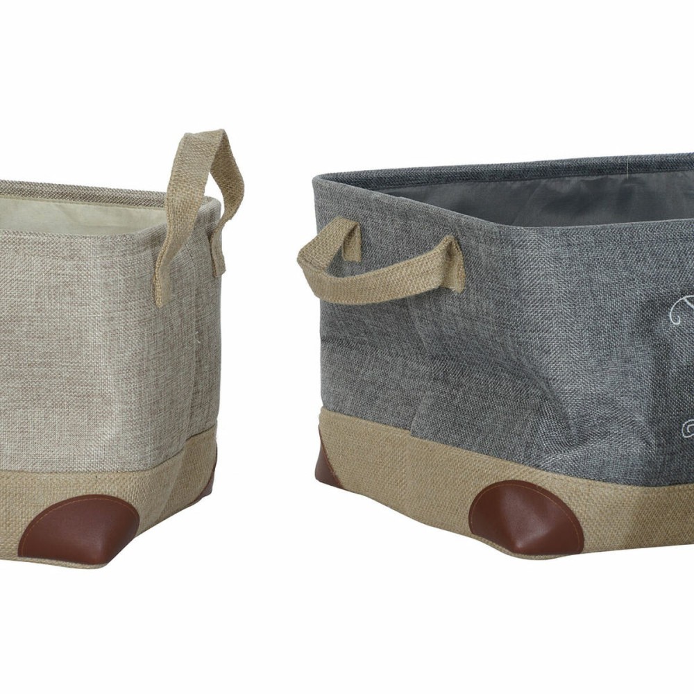 Multi-purpose basket DKD Home Decor Beige Grey Light brown 40 x 30 x 24 cm Wood 3 Pieces (3 Units)