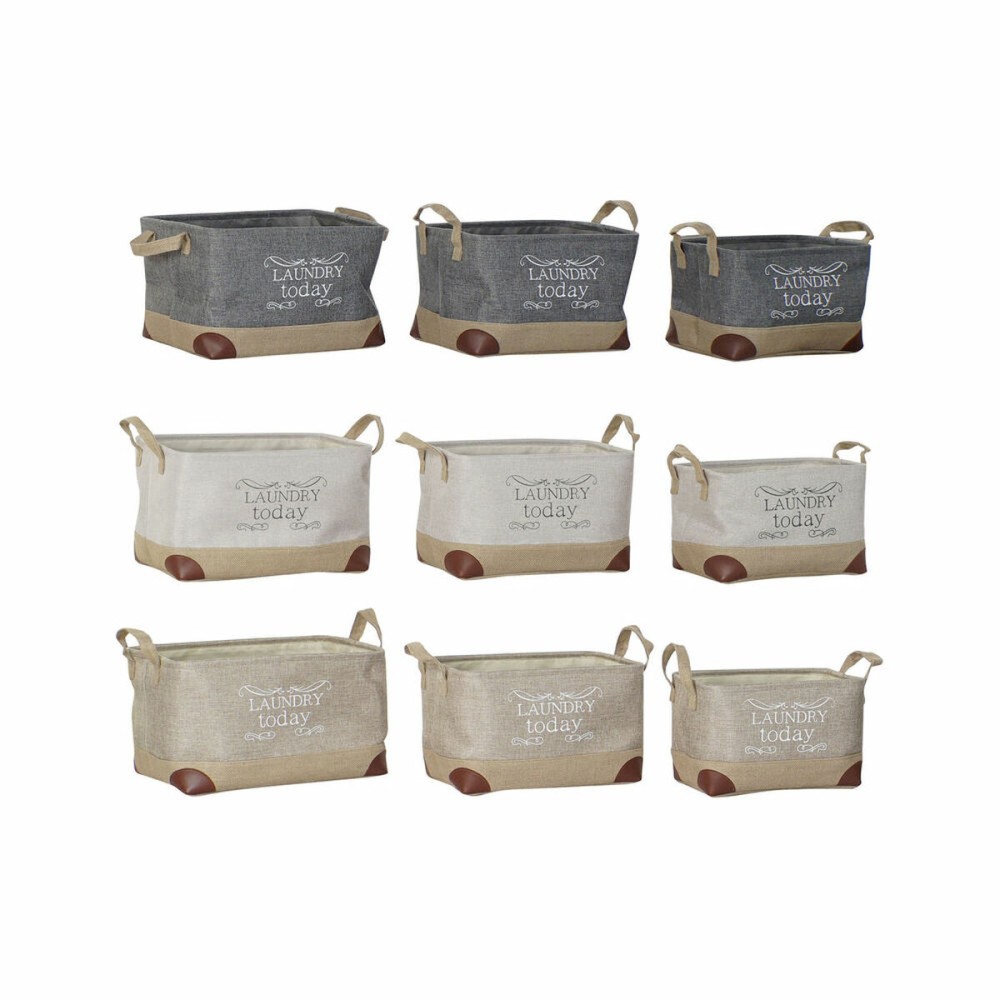 Mehrzweckkorb DKD Home Decor Beige Grau Hellbraun 40 x 30 x 24 cm Holz 3 Stücke (3 Stück)