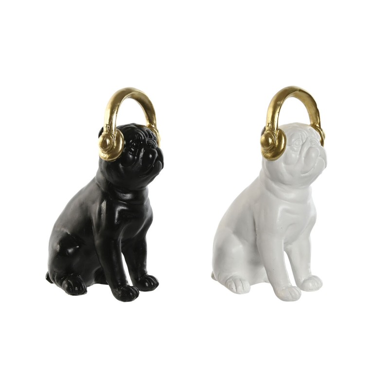 Figurine Décorative Home ESPRIT Blanc Noir Doré Chien 12 x 18 x 30 cm (2 Unités)