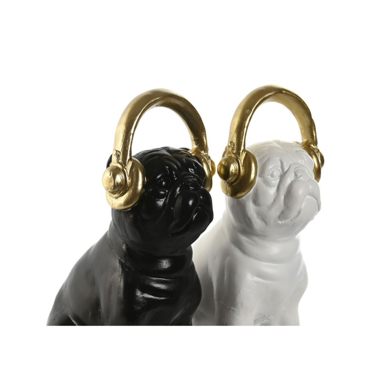 Decorative Figure Home ESPRIT White Black Golden Dog 12 x 18 x 30 cm (2 Units)