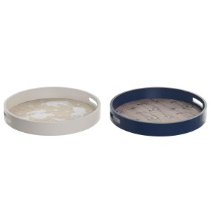 Tablett für Snacks DKD Home Decor Blau Weiß 35 x 35 x 5 cm Holz MDF (2 Stück)