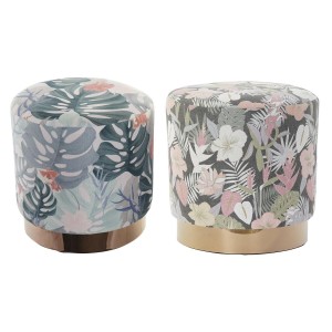 Fußstütze DKD Home Decor Bunt Holz Metall Tropical 35 x 35 x 35 cm (2 Stück)