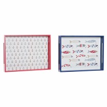 Tablett für Snacks DKD Home Decor Blau Koralle Holz MDF Mediterraner 40 x 30 x 5 cm (2 Stück)