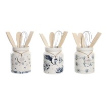 Pot for Kitchen Utensils DKD Home Decor Metal Dolomite MDF Wood 12 x 12 x 25 cm (3 Units)
