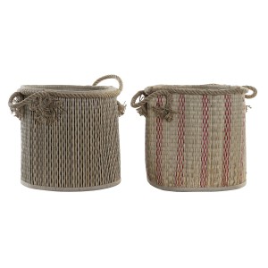 Mehrzweckkorb DKD Home Decor Braun Schwarz Rot Jute Naturfaser Boho 30 x 30 x 36 cm (2 Stück)
