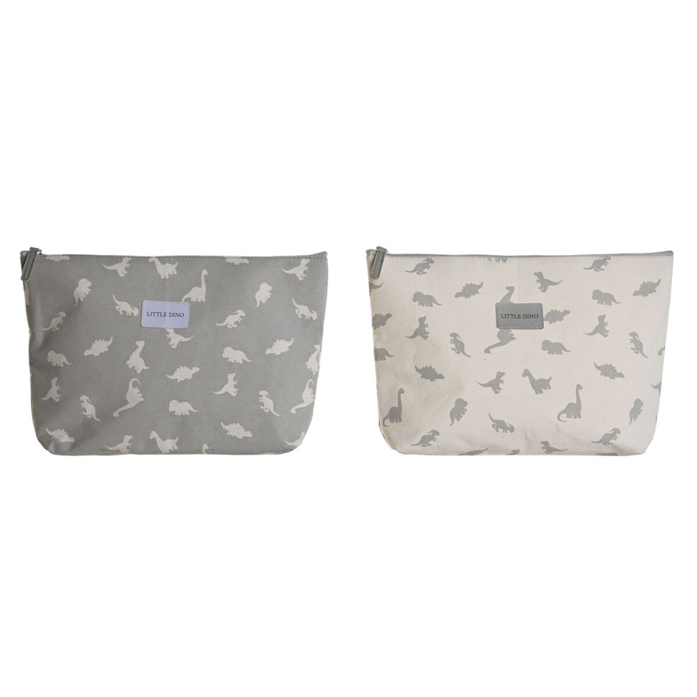 Nécessaire de Voyage DKD Home Decor Blanc Gris Coton 33 x 8 x 21 cm (2 Unités)