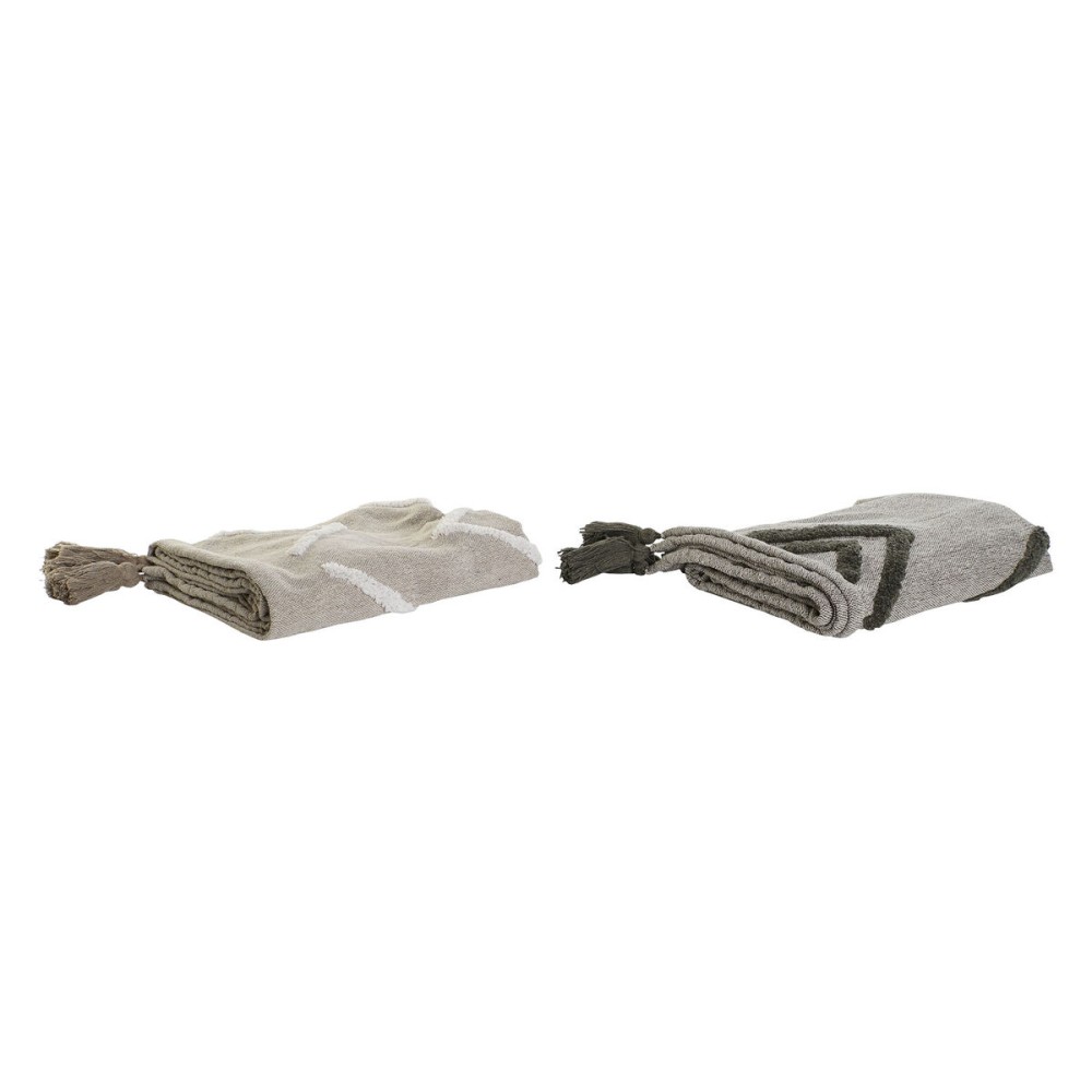 Couvre-Lits DKD Home Decor Blanc Vert Beige Vert foncé 130 x 170 x 0,5 cm (2 Unités)