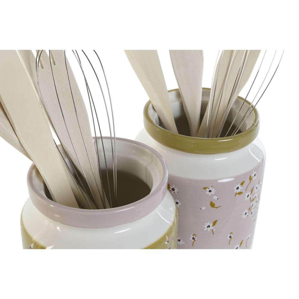 Pot for Kitchen Utensils DKD Home Decor Metal Dolomite MDF Wood 12 x 12 x 25 cm (2 Units)