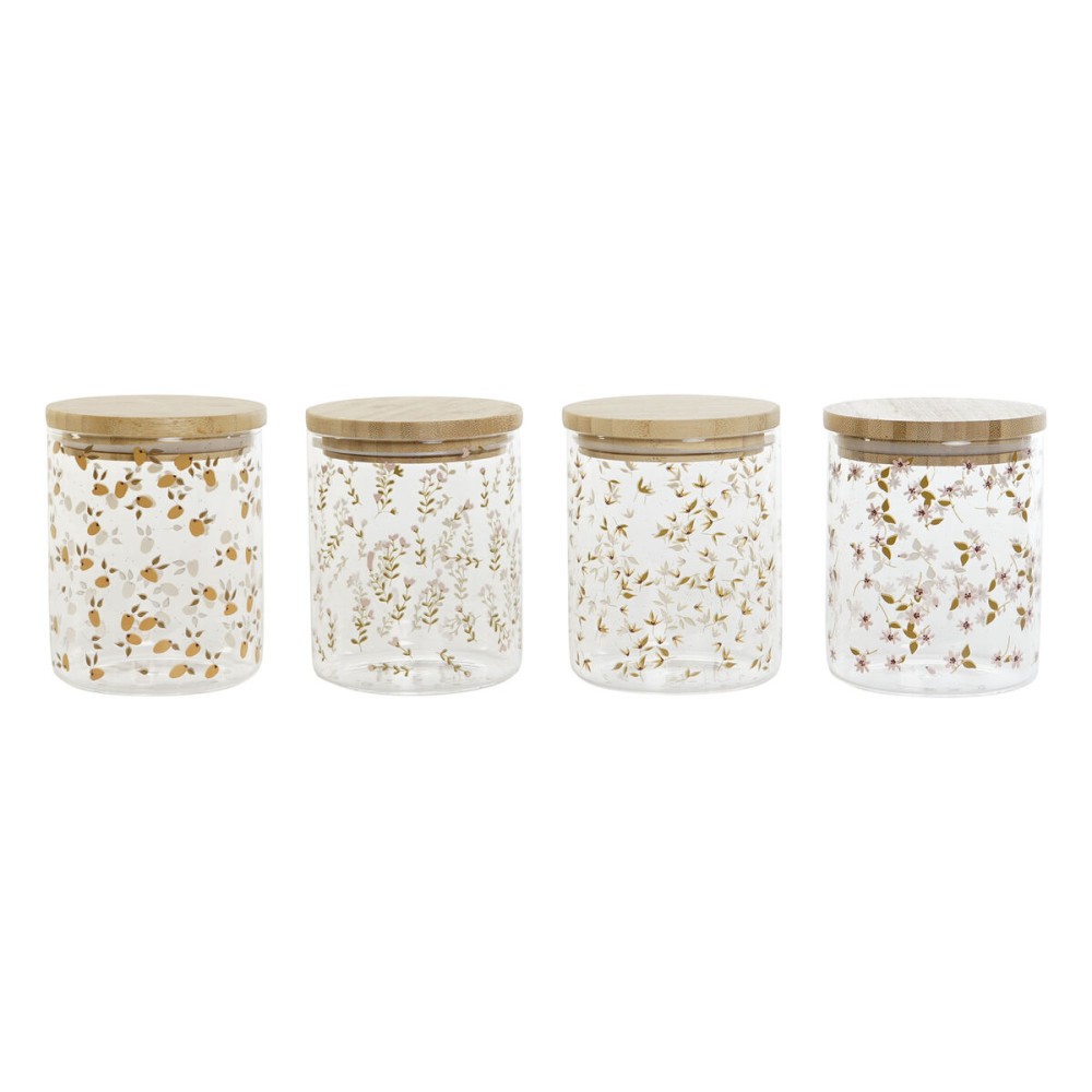 Tin DKD Home Decor Bamboo Borosilicate Glass Shabby Chic 700 ml 10 x 10 x 12,5 cm (4 Units)