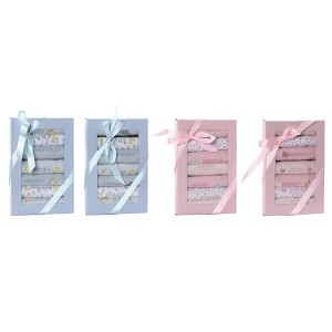 Bib Set Home ESPRIT Blue Pink Cotton 19 x 29 x 3 cm (4 Units)