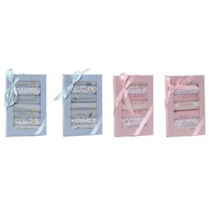 Bib Set Home ESPRIT Blue Pink Cotton 19 x 29 x 3 cm (4 Units)