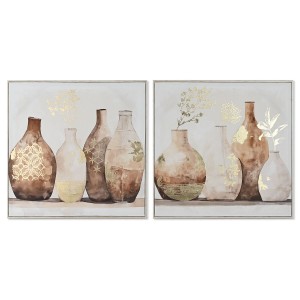 Bild Home ESPRIT Beige Gold polystyrol Leinwand Vase Skandinavisch 82,5 x 3,5 x 82,5 cm (2 Stück)
