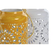 Bougeoir Home ESPRIT Jaune Blanc Fer 15 x 15 x 26 cm (2 Unités)