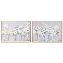 Cadre Home ESPRIT Bleu Blanc Vert Beige Vase Shabby Chic 70 x 3,5 x 50 cm (2 Unités)