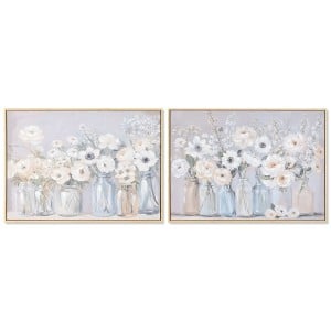 Cadre Home ESPRIT Bleu Blanc Vert Beige Vase Shabby Chic 70 x 3,5 x 50 cm (2 Unités)