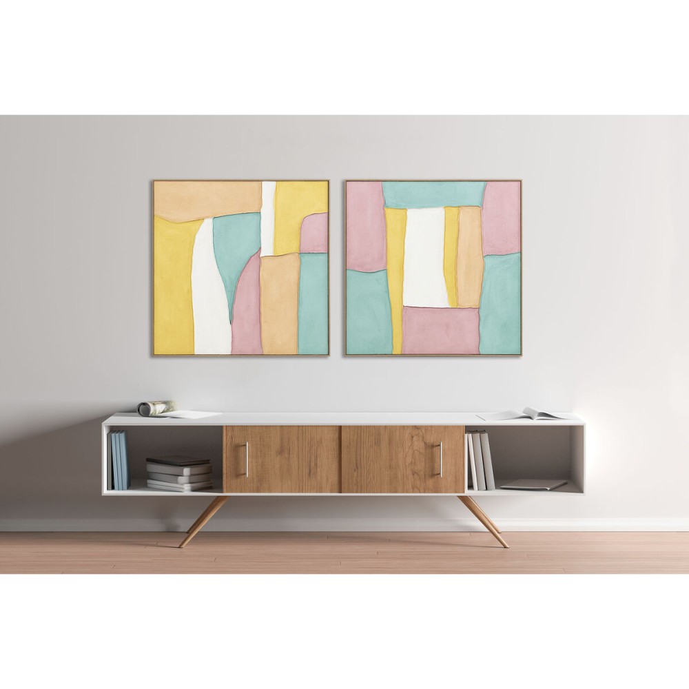 Painting Home ESPRIT White Pink Turquoise Abstract Urban 102 x 4,5 x 102 cm (2 Units)