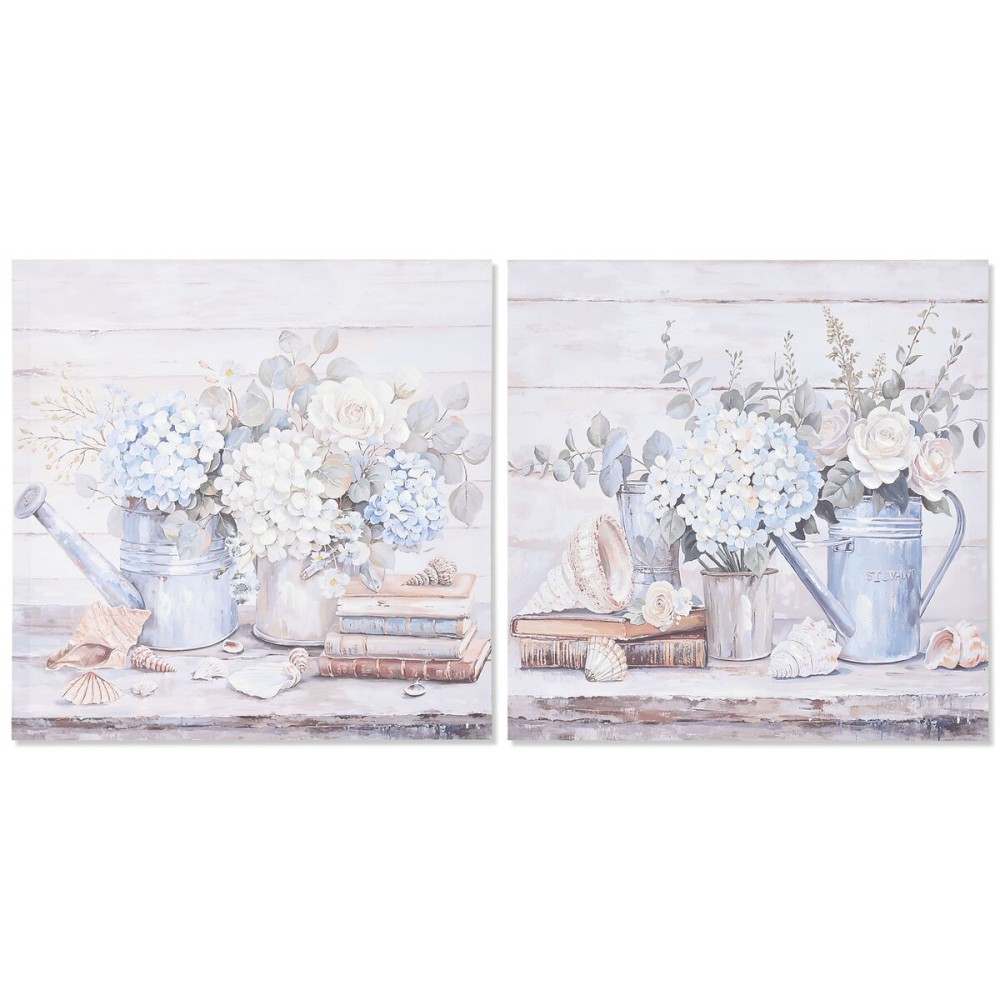Cadre Home ESPRIT Bleu Gris Shabby Chic Hortensia 60 x 3 x 60 cm (2 Unités)