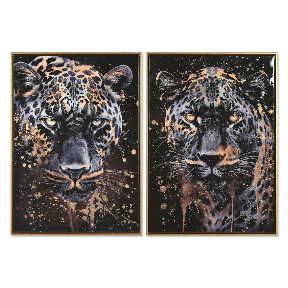 Cadre Home ESPRIT Noir Doré Léopard Colonial Laqué 50 x 3,5 x 70 cm (2 Unités)