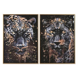 Cadre Home ESPRIT Noir Doré Léopard Colonial Laqué 50 x 3,5 x 70 cm (2 Unités)