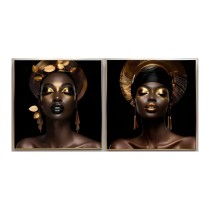 Bild Home ESPRIT Schwarz Gold Afrikanerin 80 x 3,5 x 80 cm (2 Stück)