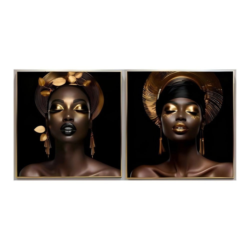 Cadre Home ESPRIT Noir Doré Africaine 80 x 3,5 x 80 cm (2 Unités)
