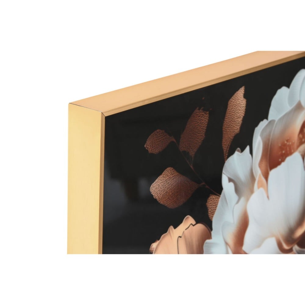 Painting Home ESPRIT White Black Golden Flowers 80 x 3,5 x 80 cm (2 Units)