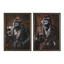 Painting Home ESPRIT Brown Black Gorilla Loft Lacquered 51,5 x 4,5 x 71,5 cm (2 Units)