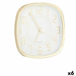 Wall Clock Squared Golden Glass Plastic 31 x 31 x 4,5 cm (6 Units)