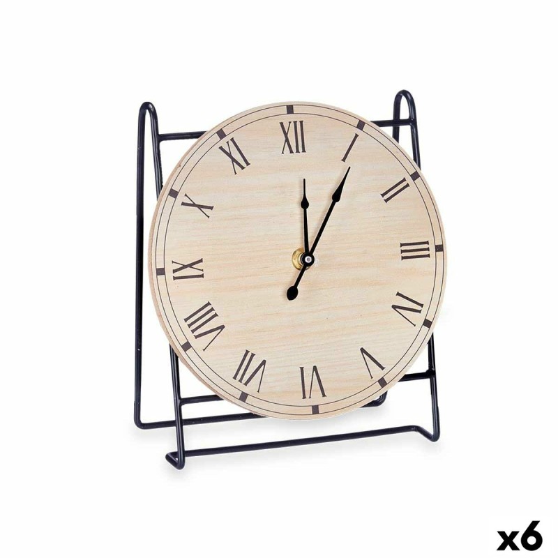 Table clock Black Metal MDF Wood 19 x 21 x 9 cm (6 Units)