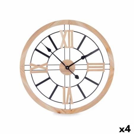 Horloge Murale Noir Métal Bois MDF 60 x 60 x 4,5 cm (4 Unités)