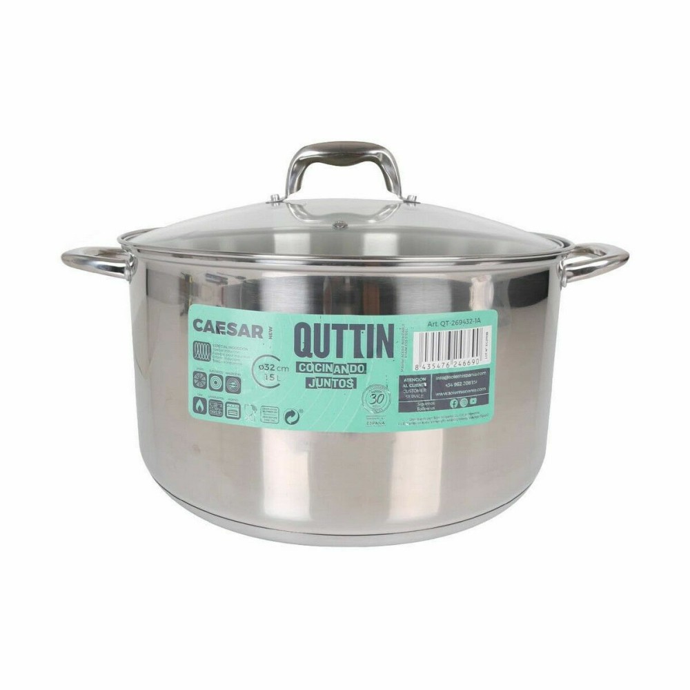 Casserole avec couvercle en verre Quttin Caesar Acier ø 32 x 18,5 cm (2 Unités)